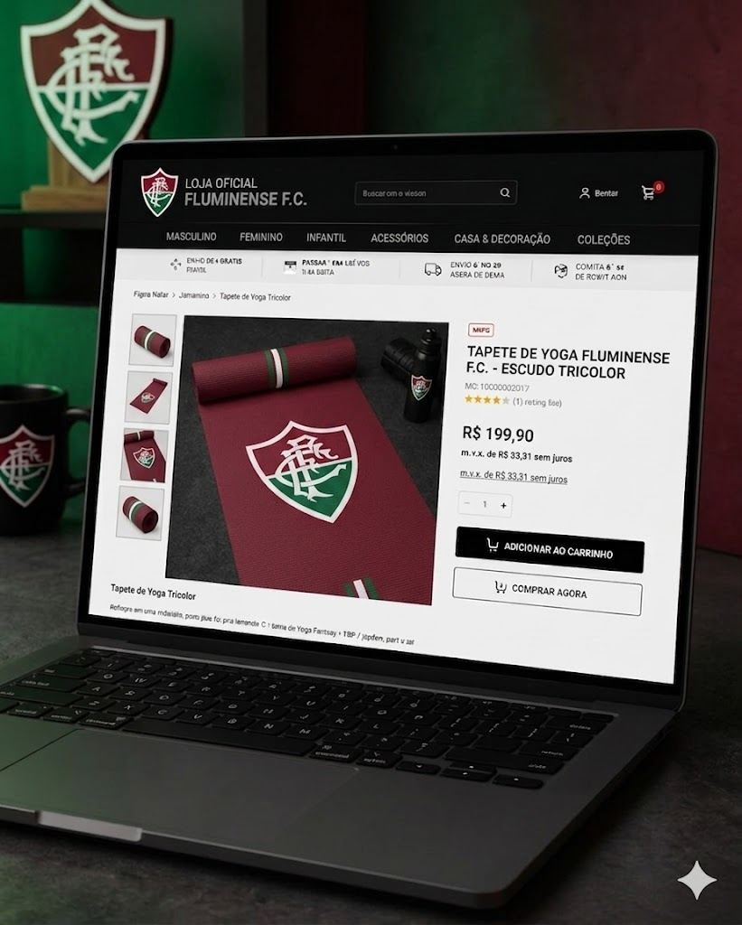 Tapete oficial Fluminense com bandeira do clube ao fundo